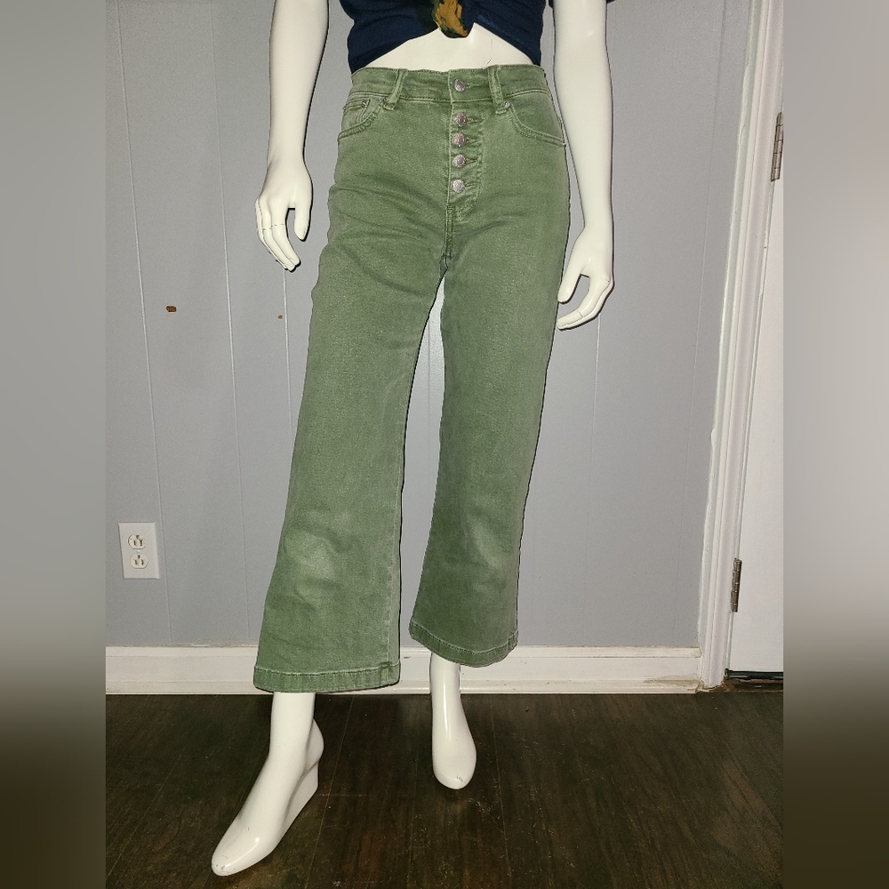Calvin Klein Jeans Button Fly Cropped Olive Denim